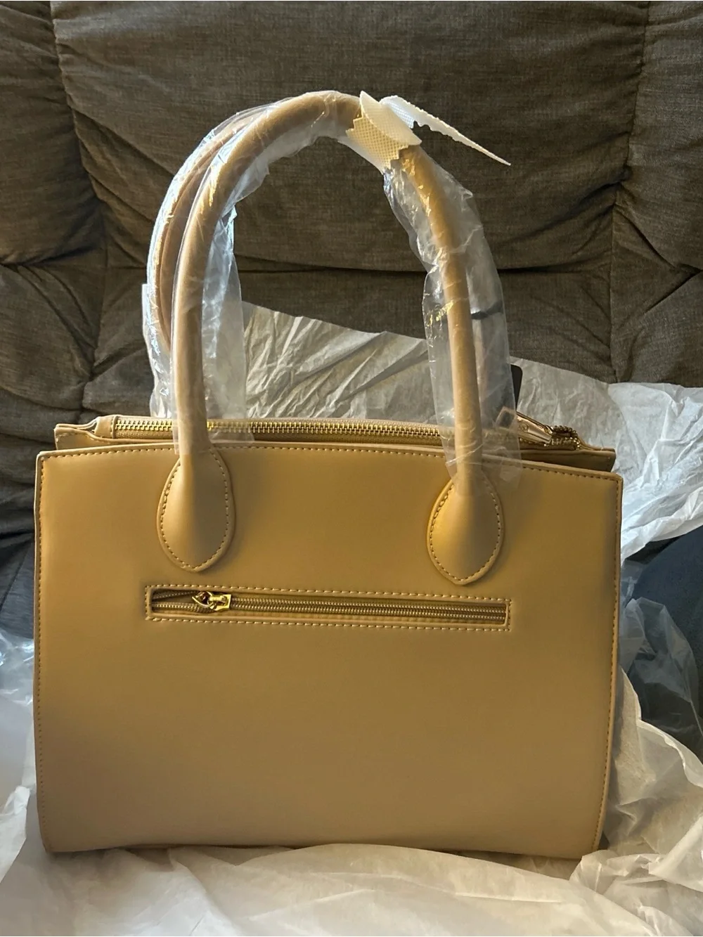 Beige Snake-Print Tote Bag with Tan Handles